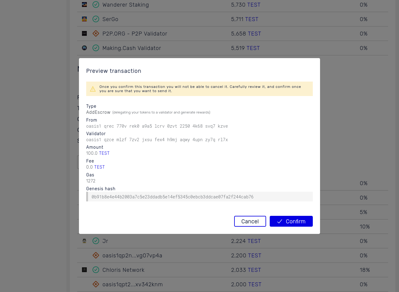 Delegate confirmation dialog